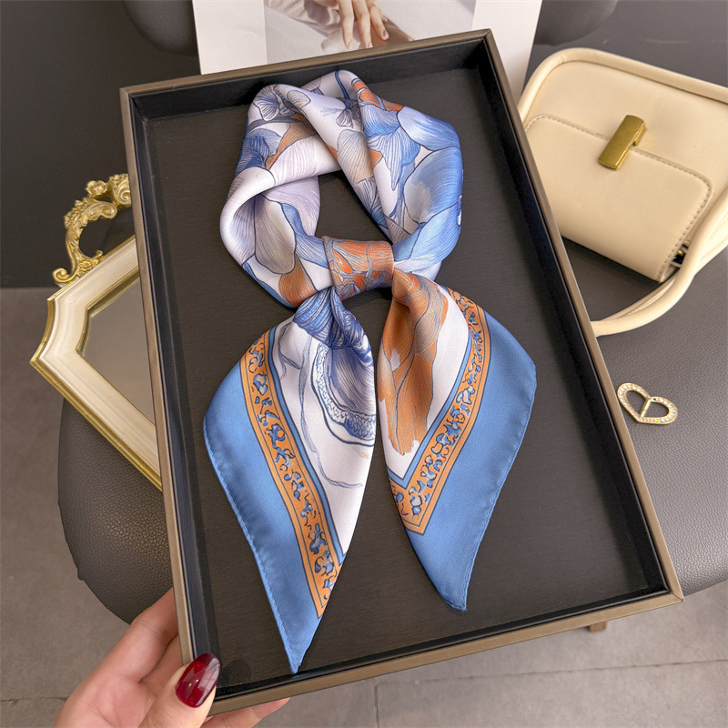 Women Fashion Necktie - Hijab Segi Empat Sutra Motif Bunga