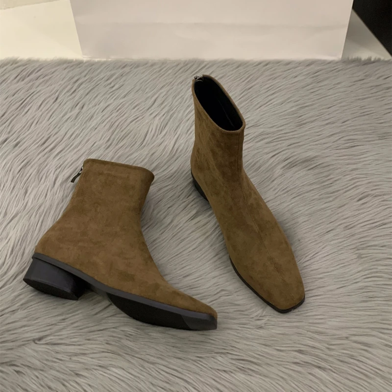 Women'S Fashion Korea - Sepatu Boot Nude Ritsleting Belakang Warna