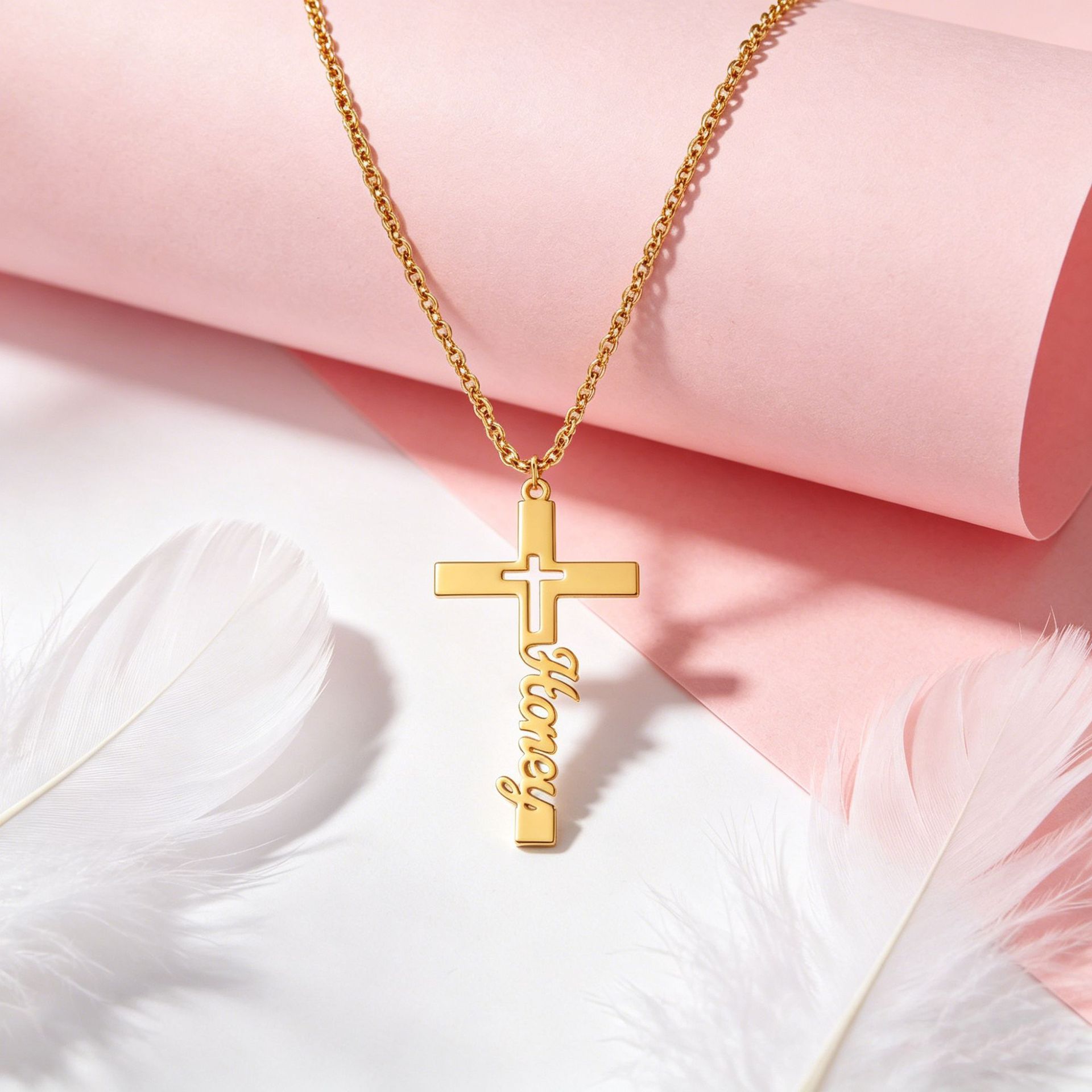Kalung Salib dengan Ukiran Nam - Women Fashion Names ulasan dan harga