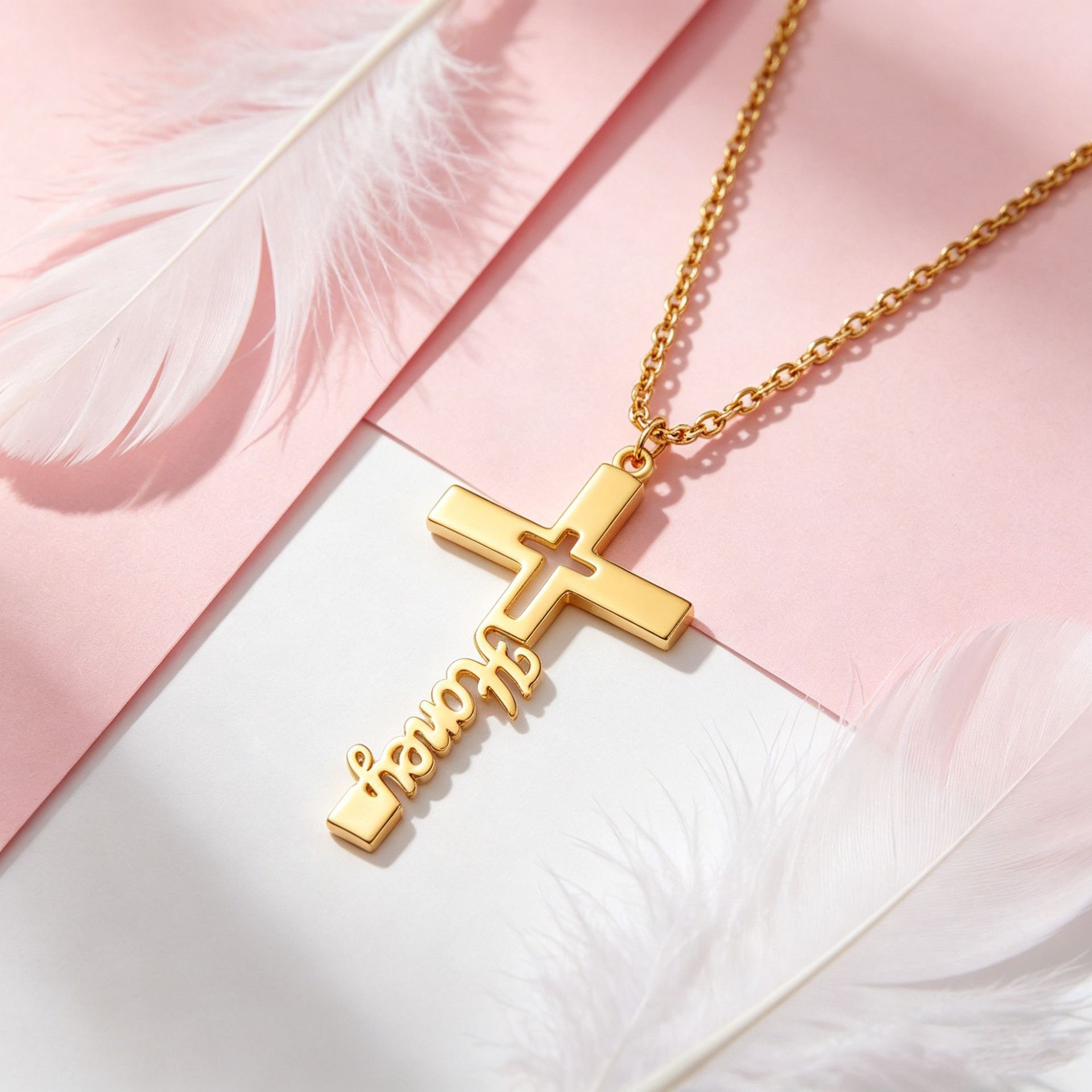 Kalung Salib dengan Ukiran Nam - Women Fashion Names ulasan dan harga